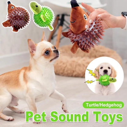 Dog Toy Rubber Spiky Ball Squeaky Chew Sound Interactive Pet Play Training - Turtle
