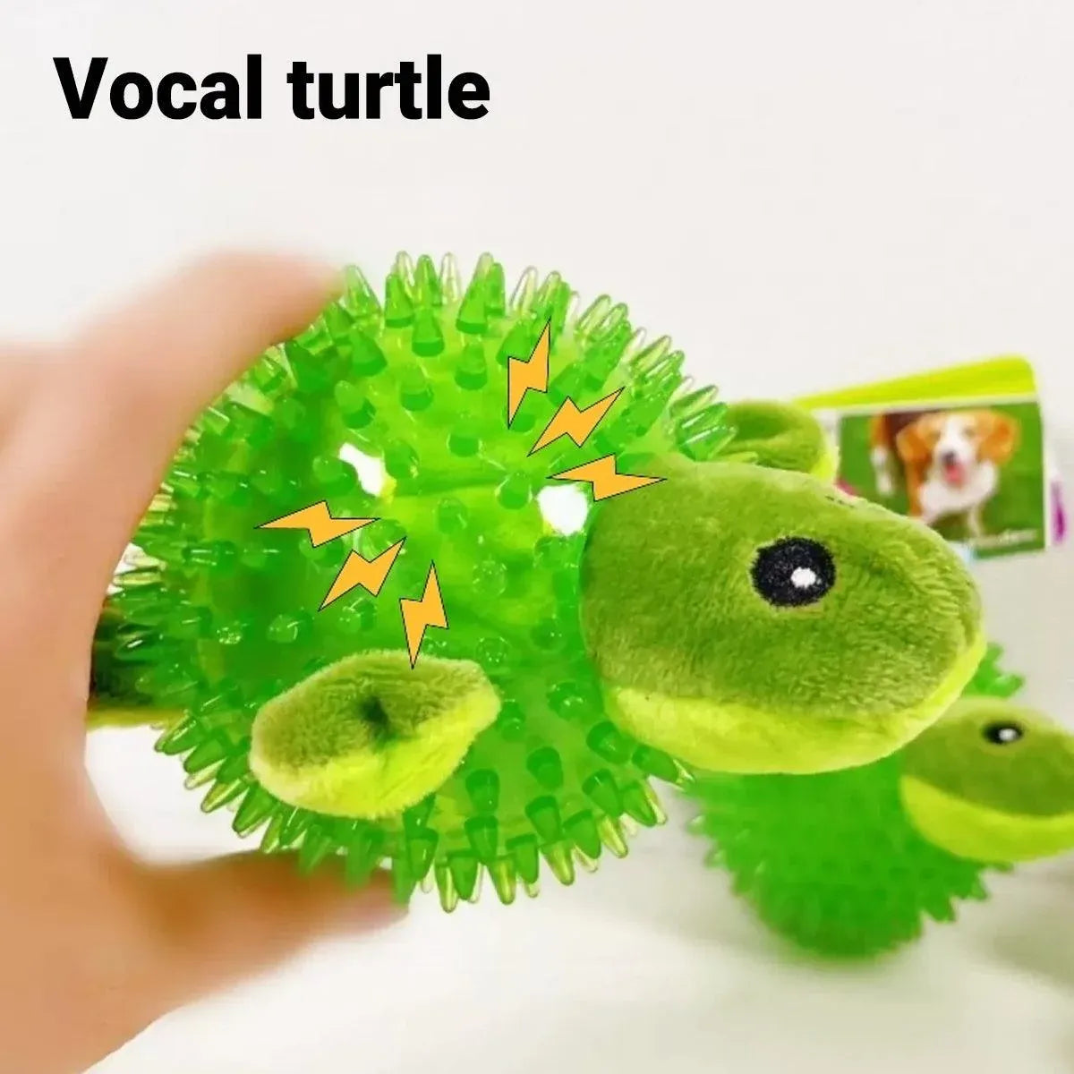 Dog Toy Rubber Spiky Ball Squeaky Chew Sound Interactive Pet Play Training - Turtle