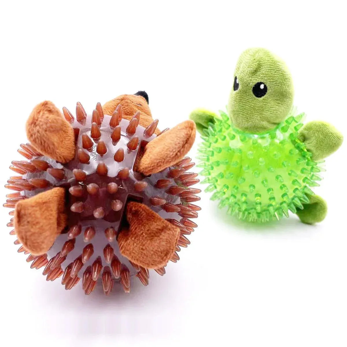 Dog Toy Rubber Spiky Ball Squeaky Chew Sound Interactive Pet Play Training - Turtle