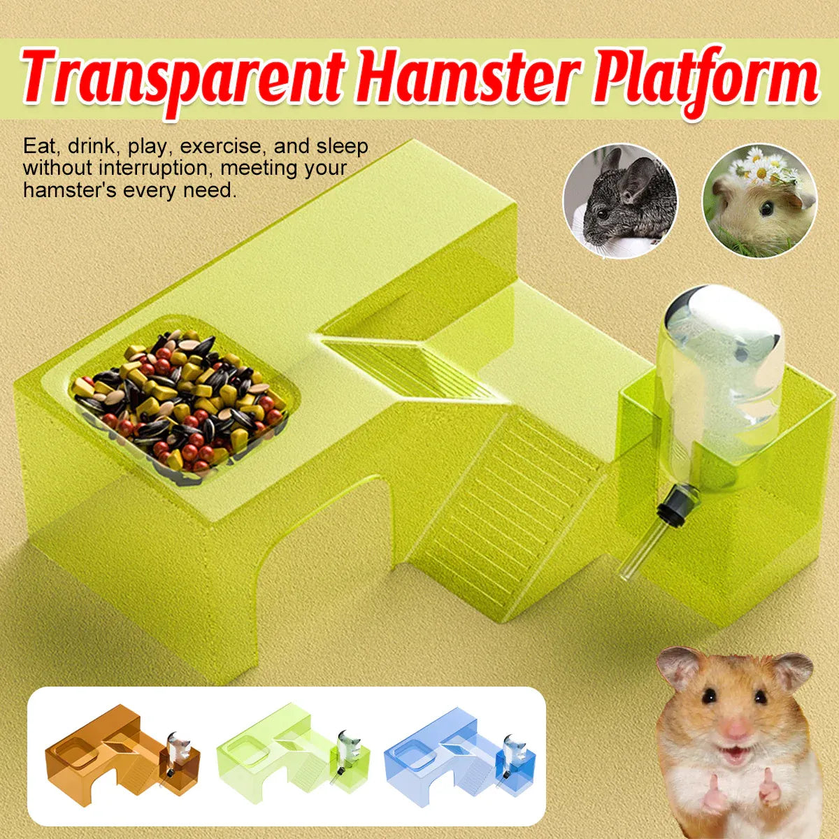 Clear Hamster Platform Transparent Plastic for Small Pet Cage Rest Play Exercise - Green