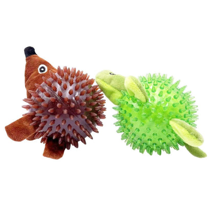 Dog Toy Rubber Spiky Ball Squeaky Chew Sound Interactive Pet Play Training - Hedgehog