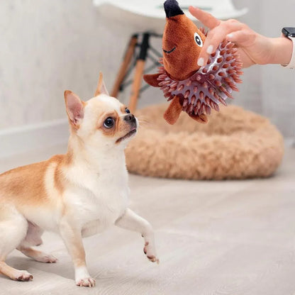 Dog Toy Rubber Spiky Ball Squeaky Chew Sound Interactive Pet Play Training - Hedgehog