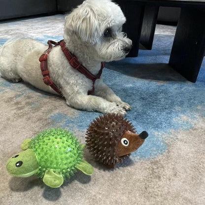Dog Toy Rubber Spiky Ball Squeaky Chew Sound Interactive Pet Play Training - Hedgehog