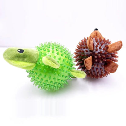 Dog Toy Rubber Spiky Ball Squeaky Chew Sound Interactive Pet Play Training - Hedgehog