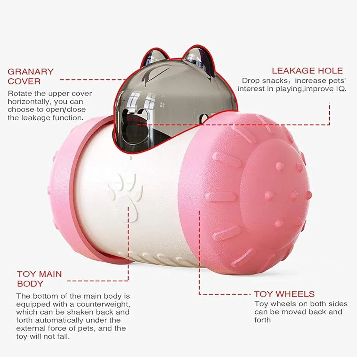 Pet Swing Dispensing Toy for Dogs Chew Resistant Interactive Slow Feeding Play - Pink