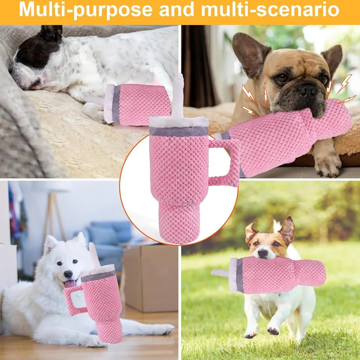 Dog Squeaky Toy Stuffed Water Cup Toy Plush Cup Chew and Supplies Training Pet