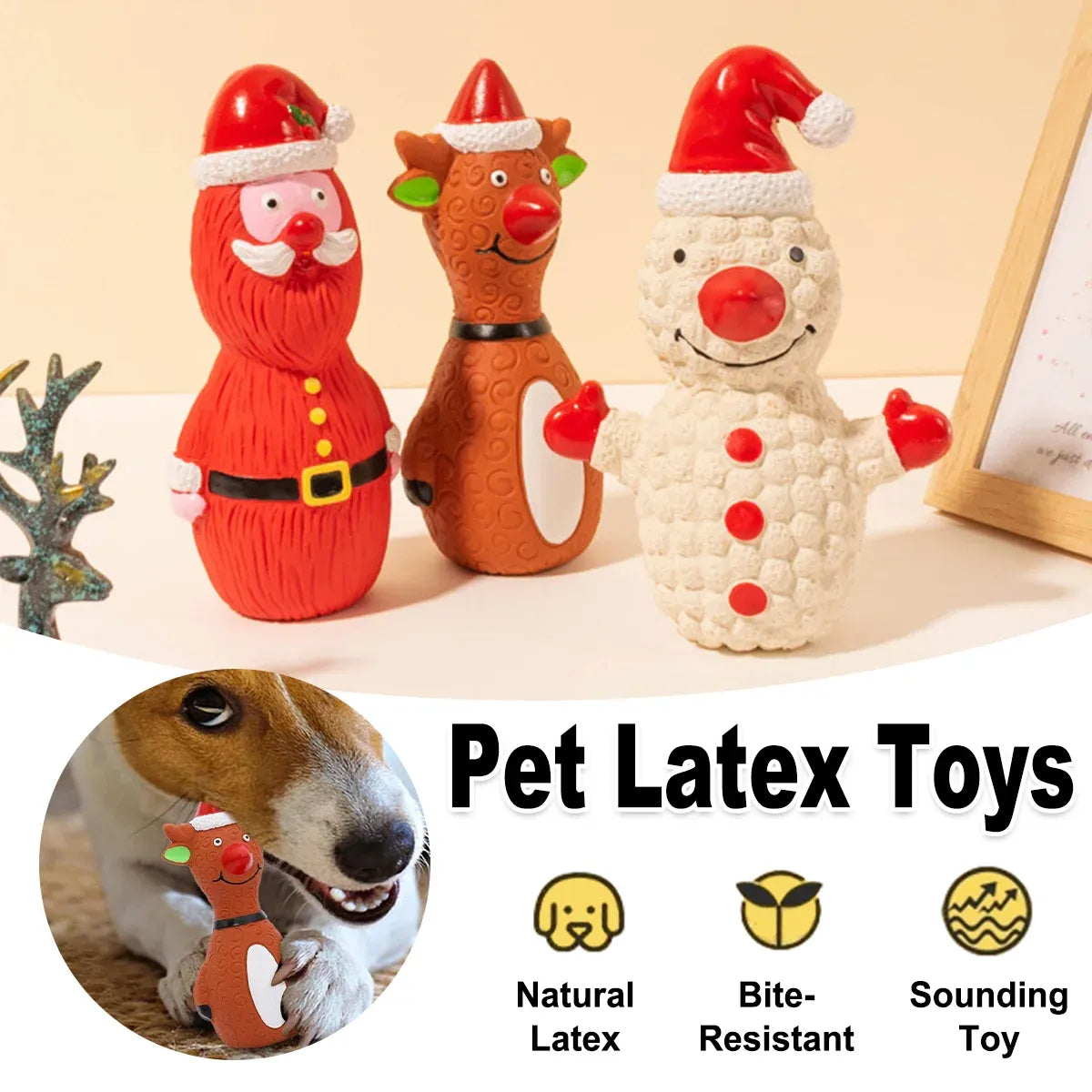Christmas Dog Toys Set Santa Reindeer Snowman Latex Pet Squeaker Toys Multicolor - Red