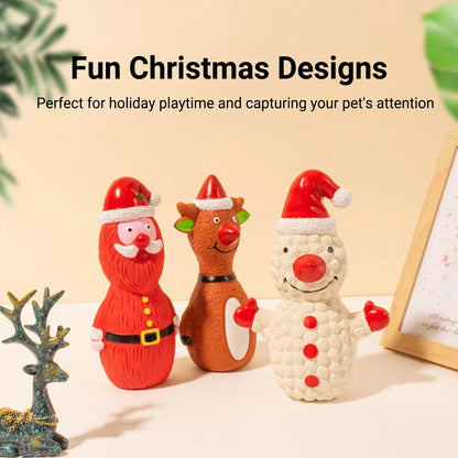 Christmas Dog Toys Set Santa Reindeer Snowman Latex Pet Squeaker Toys Multicolor - Red