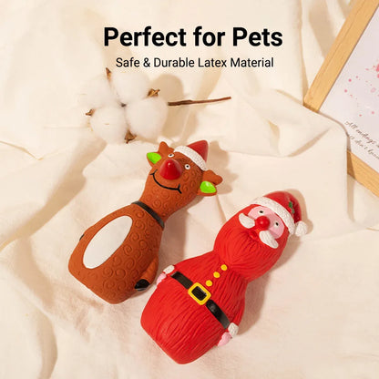Christmas Dog Toys Set Santa Reindeer Snowman Latex Pet Squeaker Toys Multicolor - Red