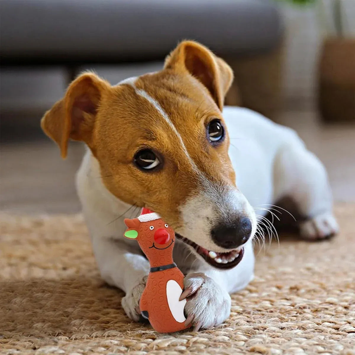 Christmas Dog Toys Set Santa Reindeer Snowman Latex Pet Squeaker Toys Multicolor - Red