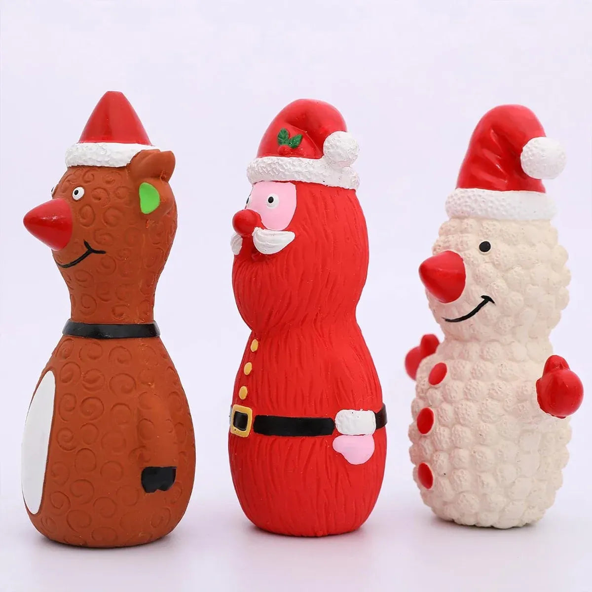 Christmas Dog Toys Set Santa Reindeer Snowman Latex Pet Squeaker Toys Multicolor - Red