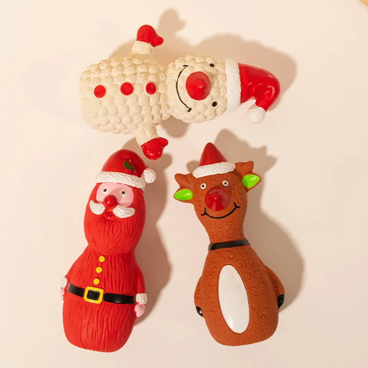 Christmas Dog Toys Set Santa Reindeer Snowman Latex Pet Squeaker Toys Multicolor - Red