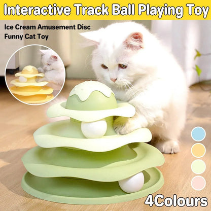 Funny Cat Toy Pet Toys Plastic Tower Interactive Track Ball Playing Game 3 Level - Yellow