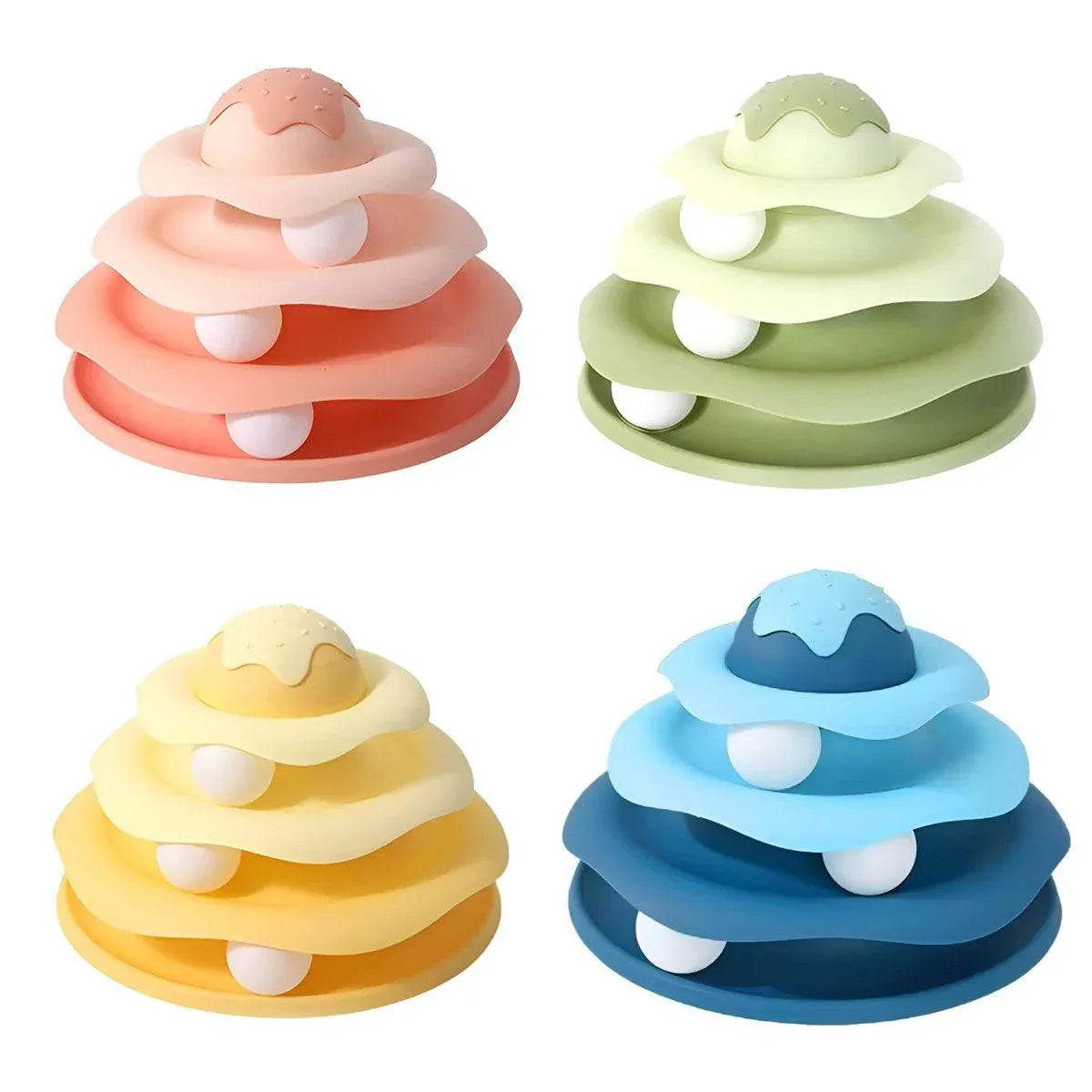 Funny Cat Toy Pet Toys Plastic Tower Interactive Track Ball Playing Game 3 Level - Yellow