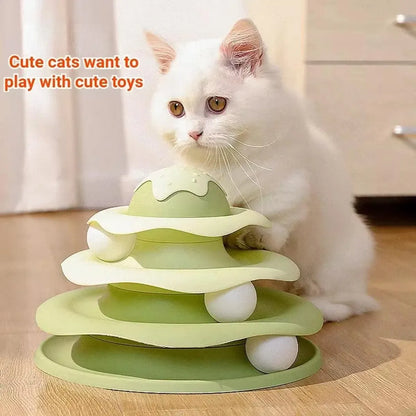 Funny Cat Toy Pet Toys Plastic Tower Interactive Track Ball Playing Game 3 Level - Yellow