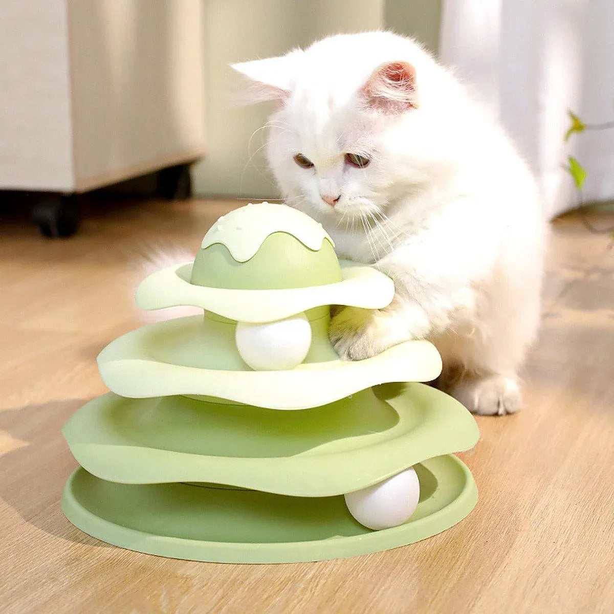 Funny Cat Toy Pet Toys Plastic Tower Interactive Track Ball Playing Game 3 Level - Yellow