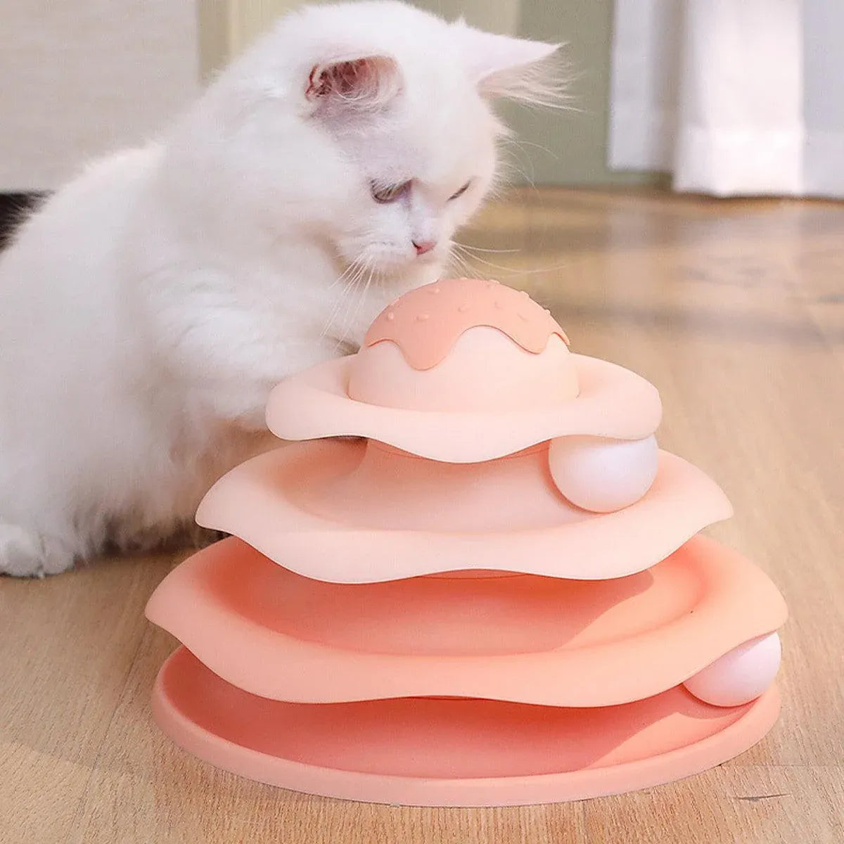 Funny Cat Toy Pet Toys Plastic Tower Interactive Track Ball Playing Game 3 Level - Yellow