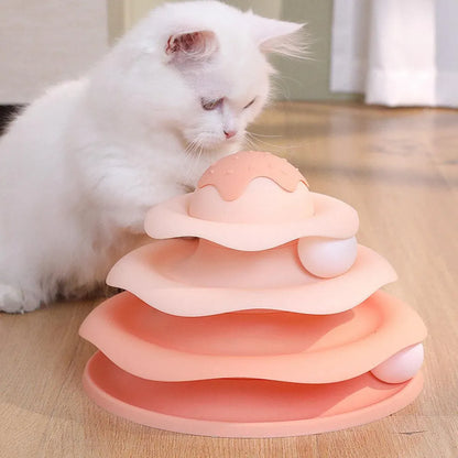 Funny Cat Toy Pet Toys Plastic Tower Interactive Track Ball Playing Game 3 Level - Yellow