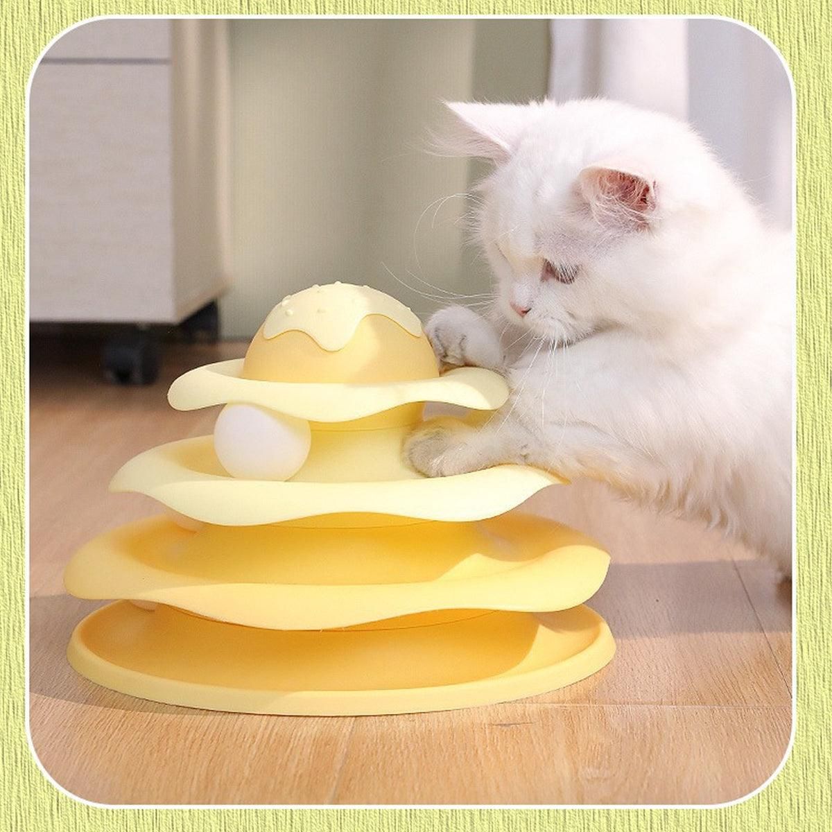 Funny Cat Toy Pet Toys Plastic Tower Interactive Track Ball Playing Game 3 Level - Yellow