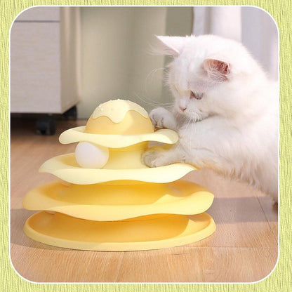 Funny Cat Toy Pet Toys Plastic Tower Interactive Track Ball Playing Game 3 Level - Yellow