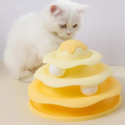 Funny Cat Toy Pet Toys Plastic Tower Interactive Track Ball Playing Game 3 Level - Yellow