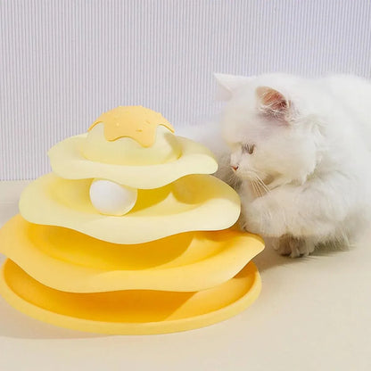 Funny Cat Toy Pet Toys Plastic Tower Interactive Track Ball Playing Game 3 Level - Yellow