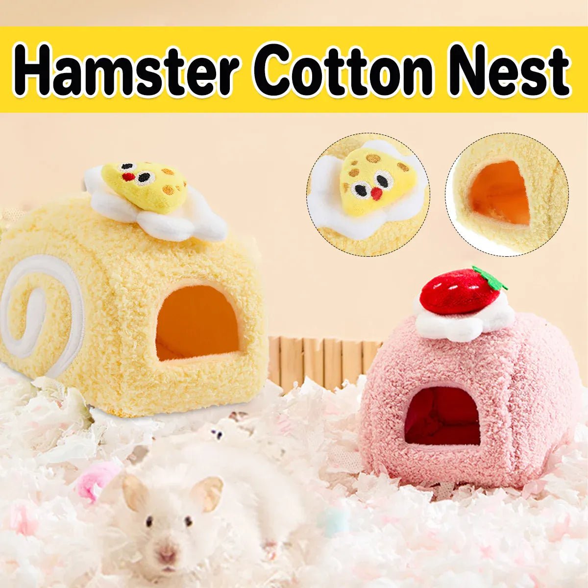 Hamster Cotton Nest Warm Cozy for Small Pets Winter Sleeping Bed Soft Washable - Yellow