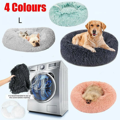 L-70CM Dog Cat Pet Calming Bed Washable ZIPPER Cover Warm Soft Plush Round Sleeping - Pink