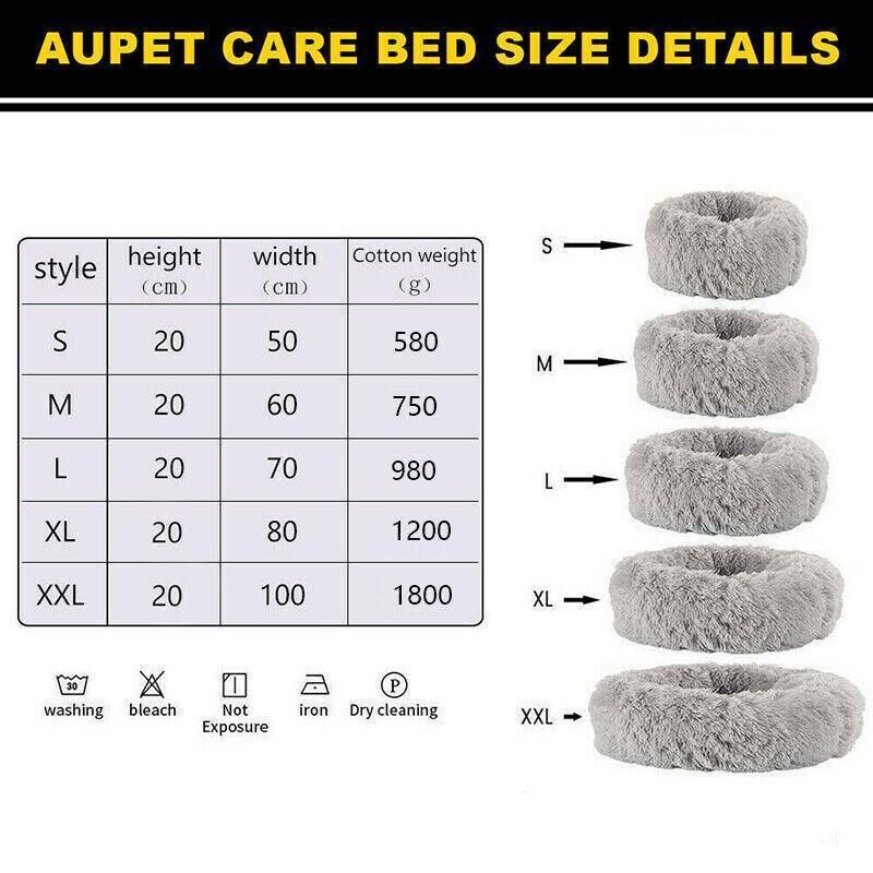 L-70CM Dog Cat Pet Calming Bed Washable ZIPPER Cover Warm Soft Plush Round Sleeping - Pink