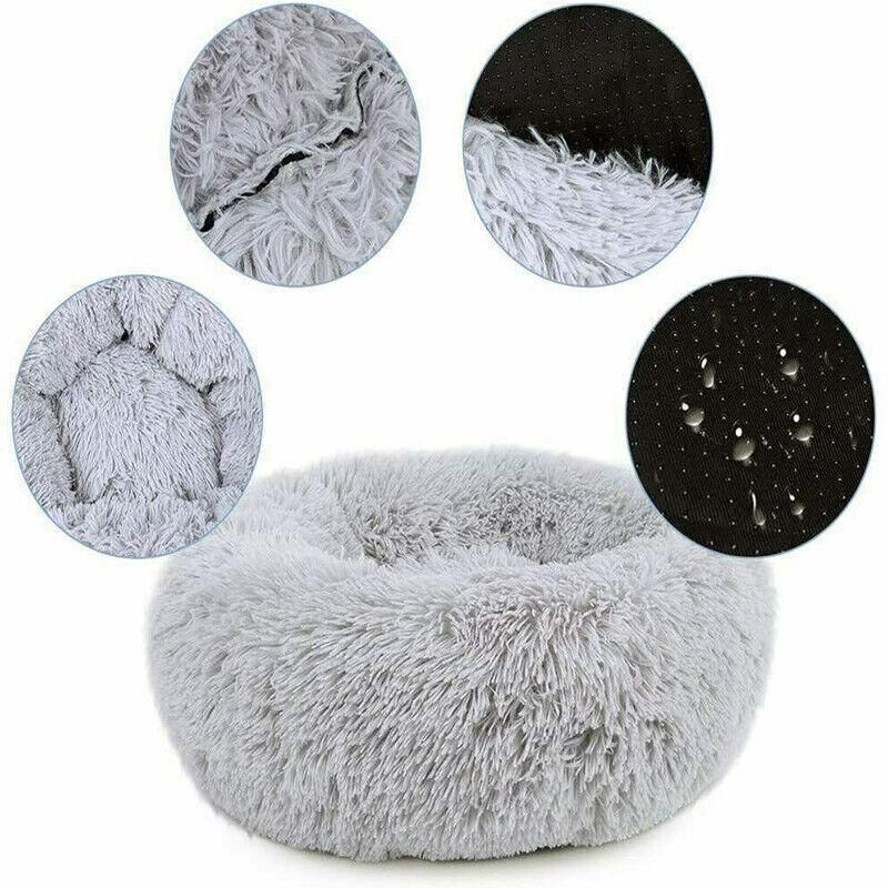 L-70CM Dog Cat Pet Calming Bed Washable ZIPPER Cover Warm Soft Plush Round Sleeping - Pink