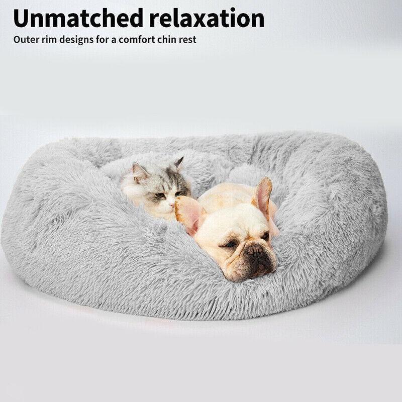 L-70CM Dog Cat Pet Calming Bed Washable ZIPPER Cover Warm Soft Plush Round Sleeping - Pink