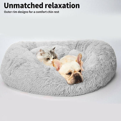 L-70CM Dog Cat Pet Calming Bed Washable ZIPPER Cover Warm Soft Plush Round Sleeping - Pink