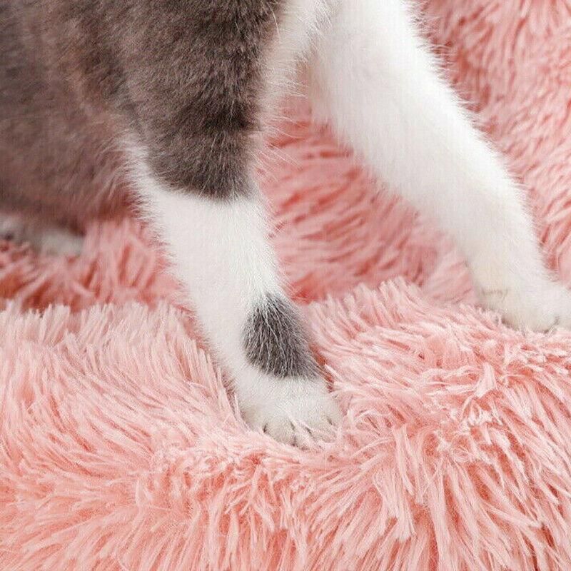 L-70CM Dog Cat Pet Calming Bed Washable ZIPPER Cover Warm Soft Plush Round Sleeping - Pink