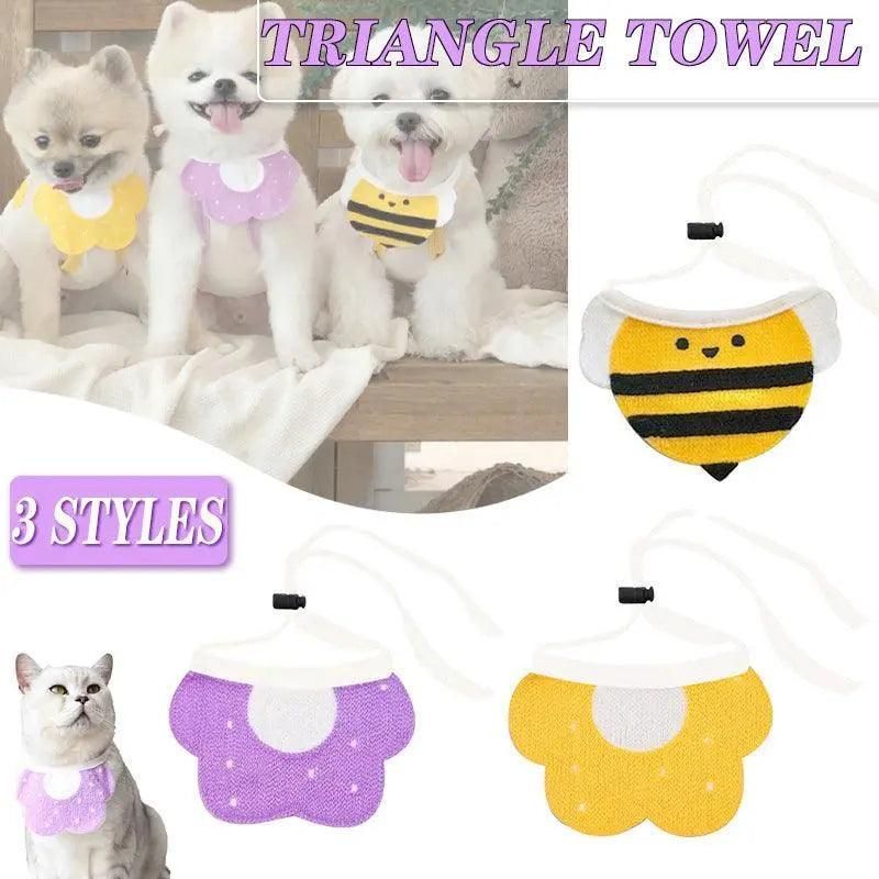 Pet Bandana Bib for Cats and Dogs Triangle Saliva Scarf for Decoration or Daily Use - Purple Flower