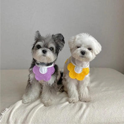 Pet Bandana Bib for Cats and Dogs Triangle Saliva Scarf for Decoration or Daily Use - Purple Flower
