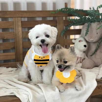 Pet Bandana Bib for Cats and Dogs Triangle Saliva Scarf for Decoration or Daily Use - Yellow Flower