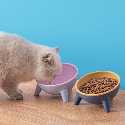 Raised Cat Bowl Pet Feeder Pet Bowl Elevated Dog Bowls 15° Tilted Pet Water Bowl - Rock Yellow