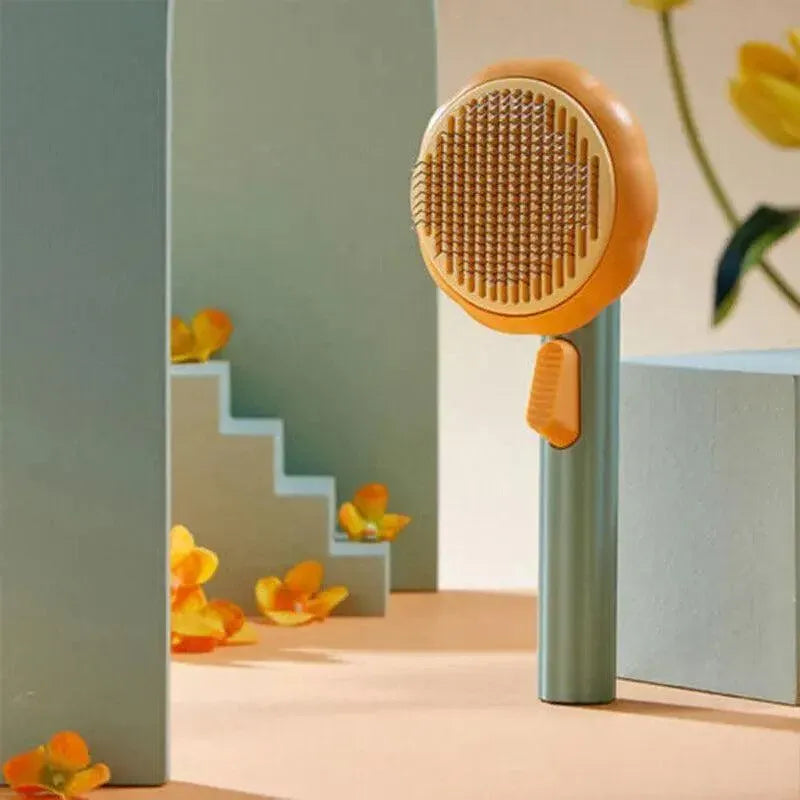 Self Cleaning Slicker Comb For Dog Cat Rabbit Puppy Grooming Pumpkin Brush Tool - Green