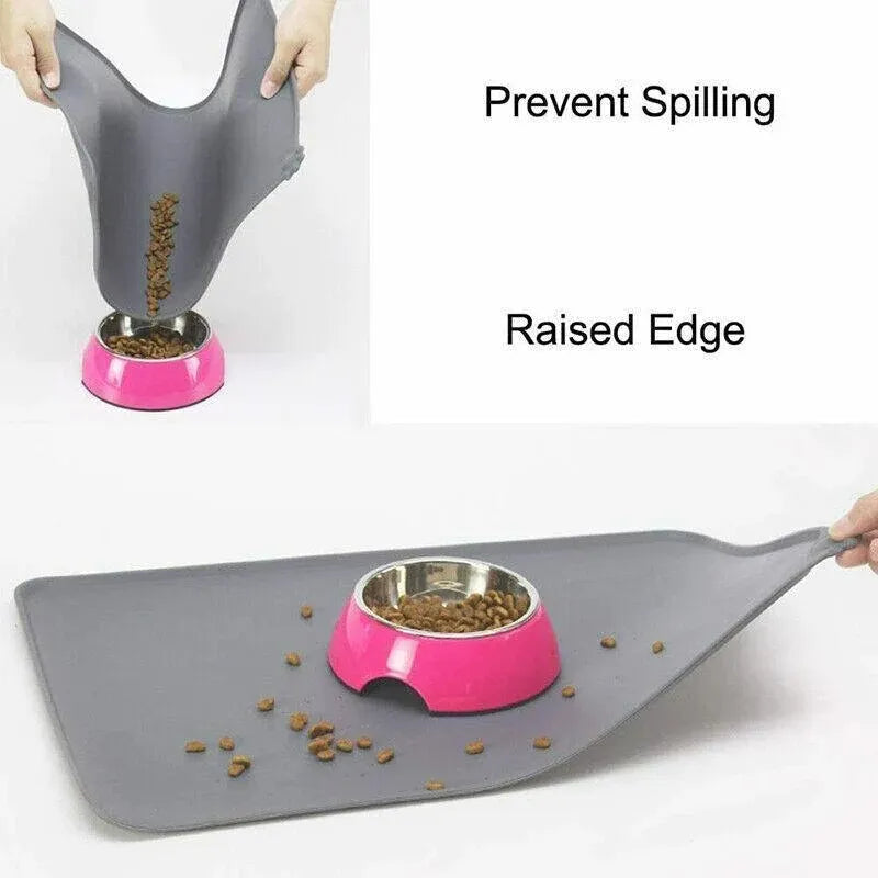 Silicone Pet Feeding Mat Dog Cat Food Bowl Placemat Waterproof Non-Slip Easy Clean - Black