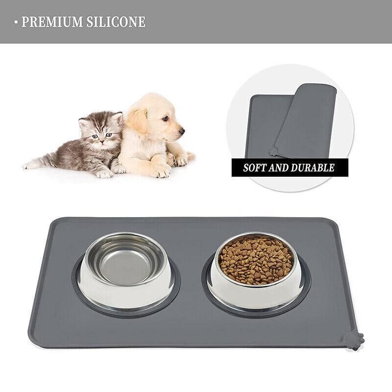 Silicone Pet Feeding Mat Dog Cat Food Bowl Placemat Waterproof Non-Slip Easy Clean - Blue