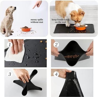 Silicone Pet Feeding Mat Dog Cat Food Bowl Placemat Waterproof Non-Slip Easy Clean - Grey