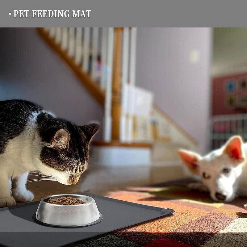 Silicone Pet Feeding Mat Dog Cat Food Bowl Placemat Waterproof Non-Slip Easy Clean - Grey