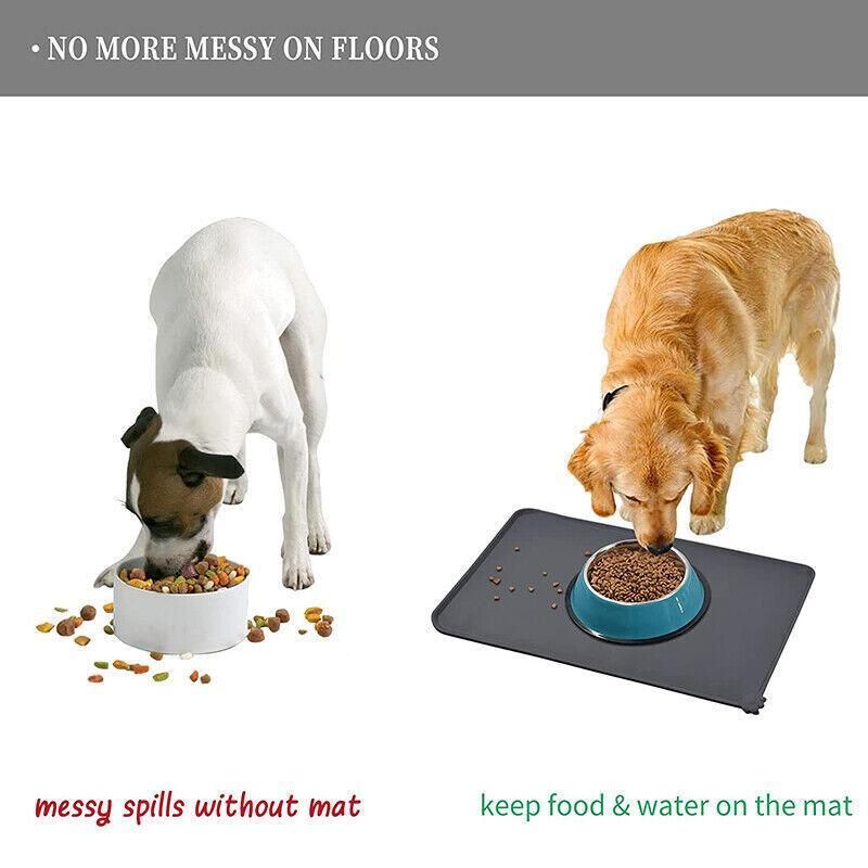 Silicone Pet Feeding Mat Dog Cat Food Bowl Placemat Waterproof Non-Slip Easy Clean - Grey