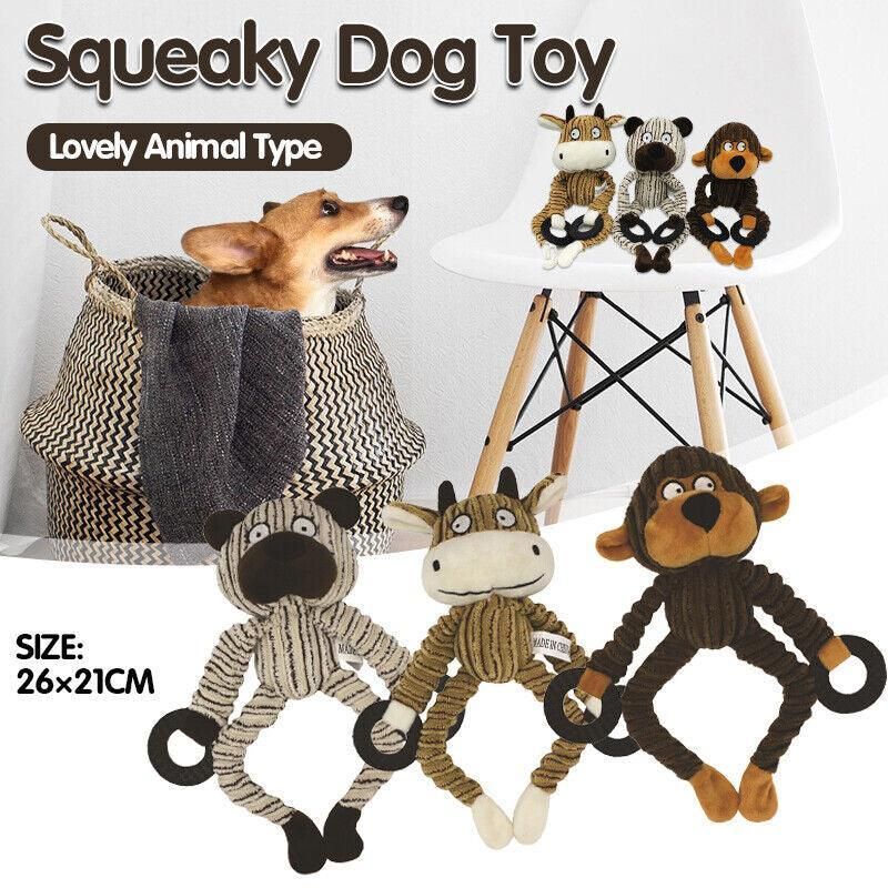 Unstuffed Plush Dog Puppy Pet Squeaker Toys Squeaky Funny Interactive Chew Toy - Cattle