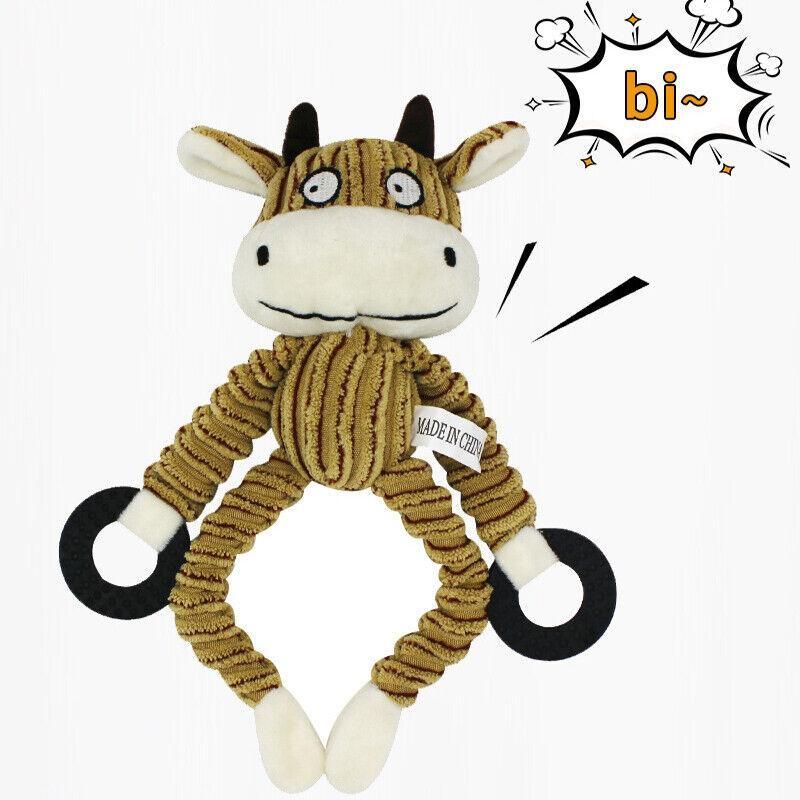 Unstuffed Plush Dog Puppy Pet Squeaker Toys Squeaky Funny Interactive Chew Toy - Cattle