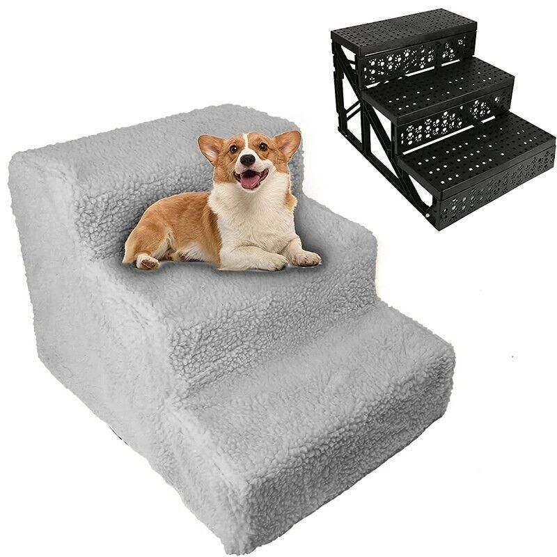 3 Steps Pet Stairs with Soft Cover for Small Dogs and Cats Portable Climbing Ramp