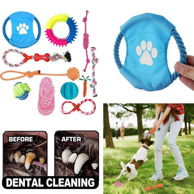 11Pcs Durable Cotton Rope Pull Teeth Clean Chew Toy Set for Dogs and Cats