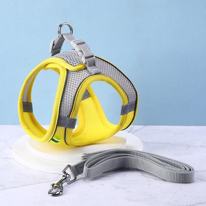 Pet Dog Harness Adjustable Reflective Breathable Outdoor Collars Strap Cat Leash Yellow - M