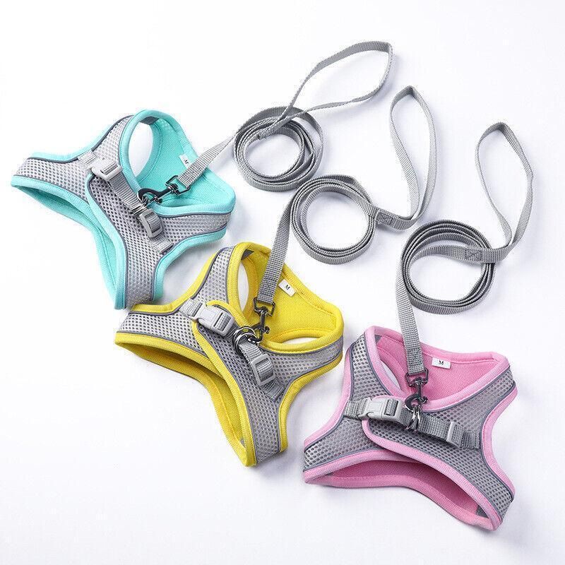 Pet Dog Harness Adjustable Reflective Breathable Outdoor Collars Strap Cat Leash Yellow - XXS