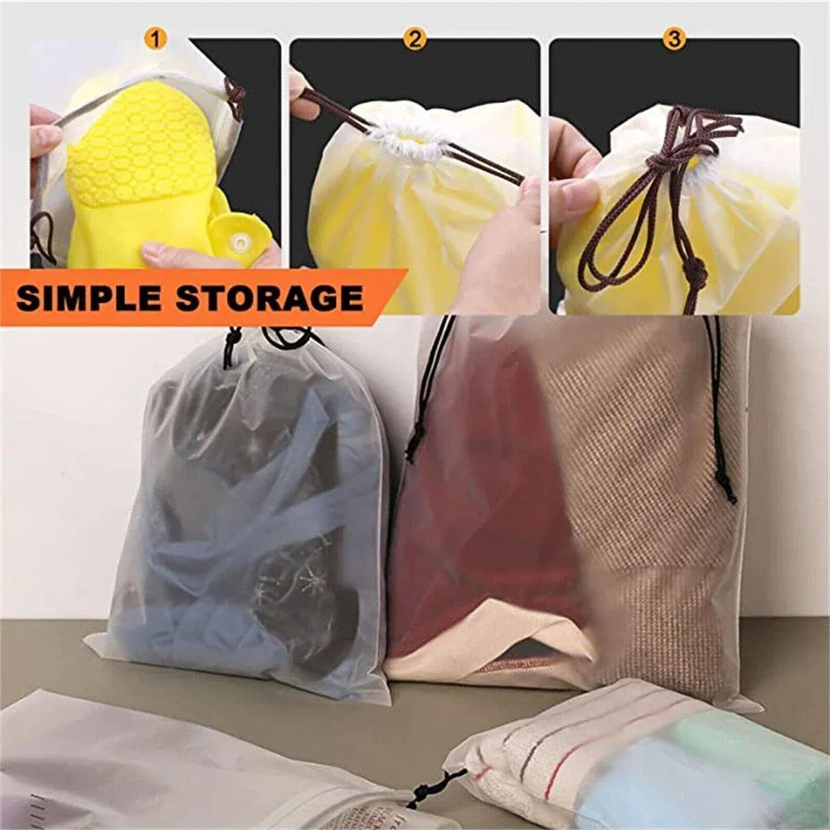 25PCS Portable Travel Shoe Bags Sport Storage Pouch Drawstring Dust Organizer - Black-30*35cm